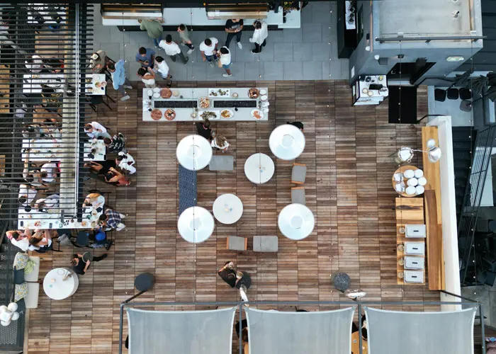 Aerial view of The Deck during service