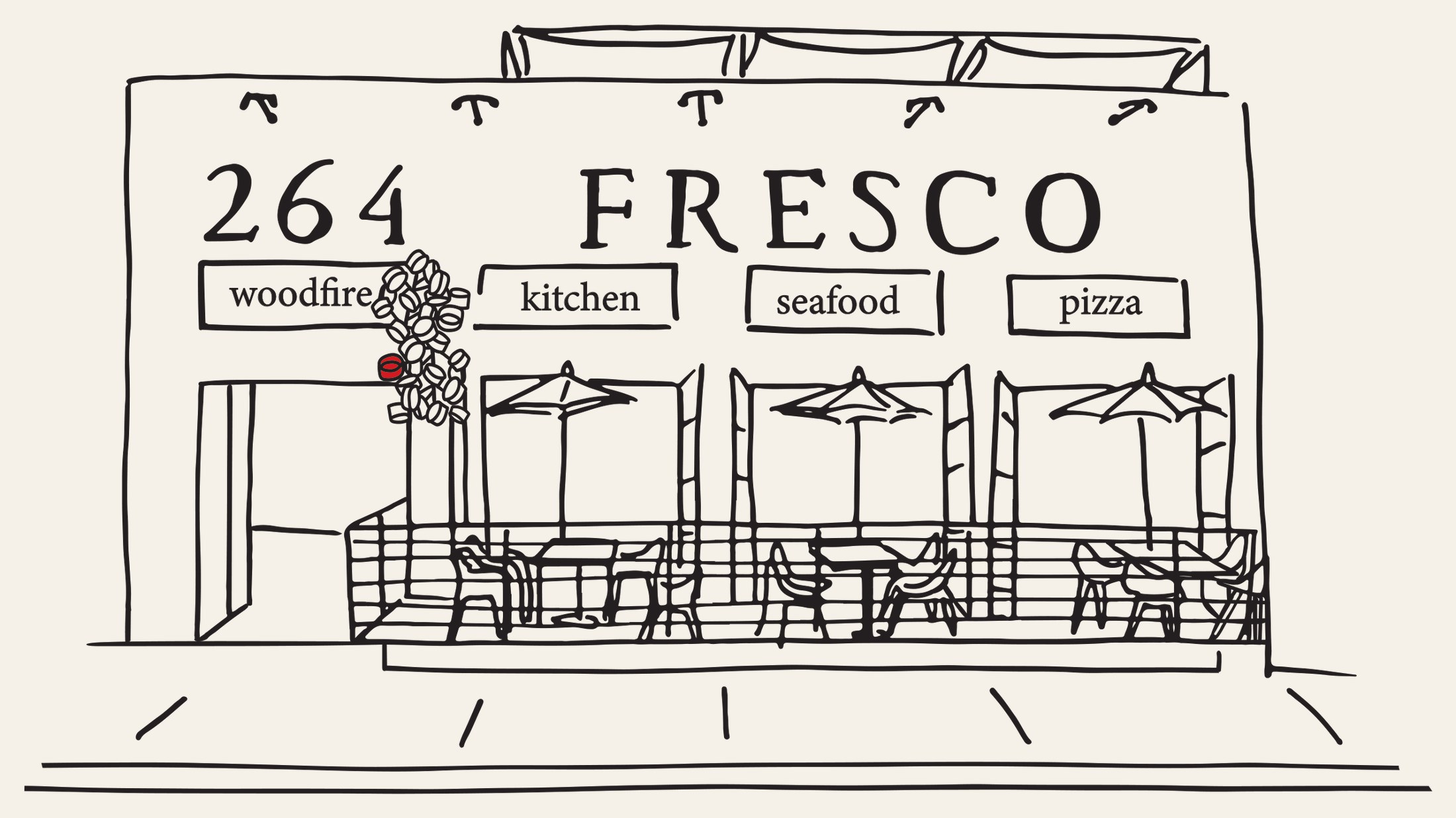 Line drawing of the 264 Fresco storefront on Carlsbad Village Drive